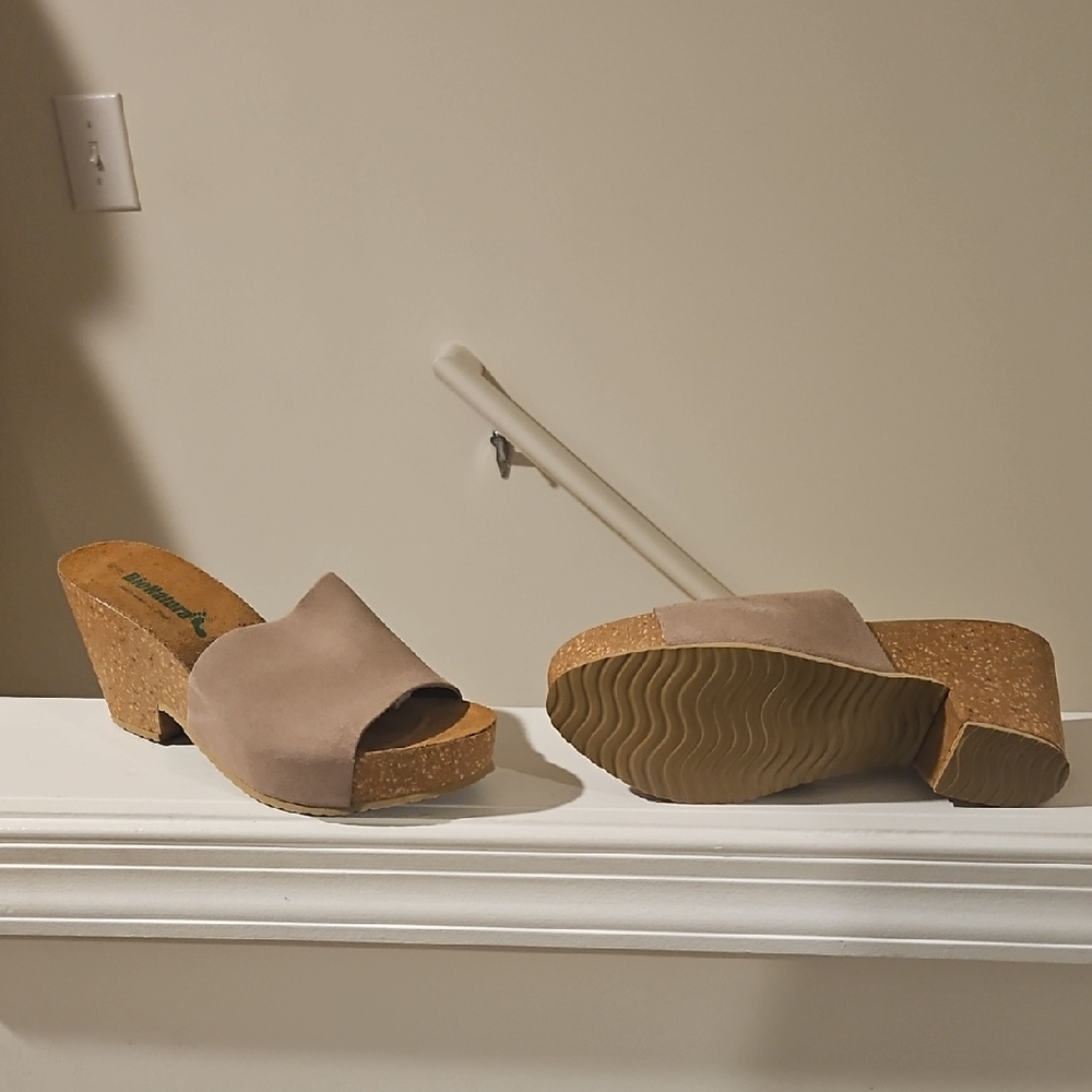 Women's Taupe Cork Wedge Slide Sandals